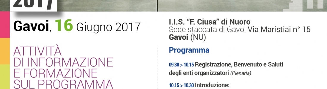 NEL MESE DI GIUGNO L’AGENZIA NAZIONALE PER I GIOVANI SARA’ A GAVOI PER PARLARE DEL PROGRAMMA ERASMUS+